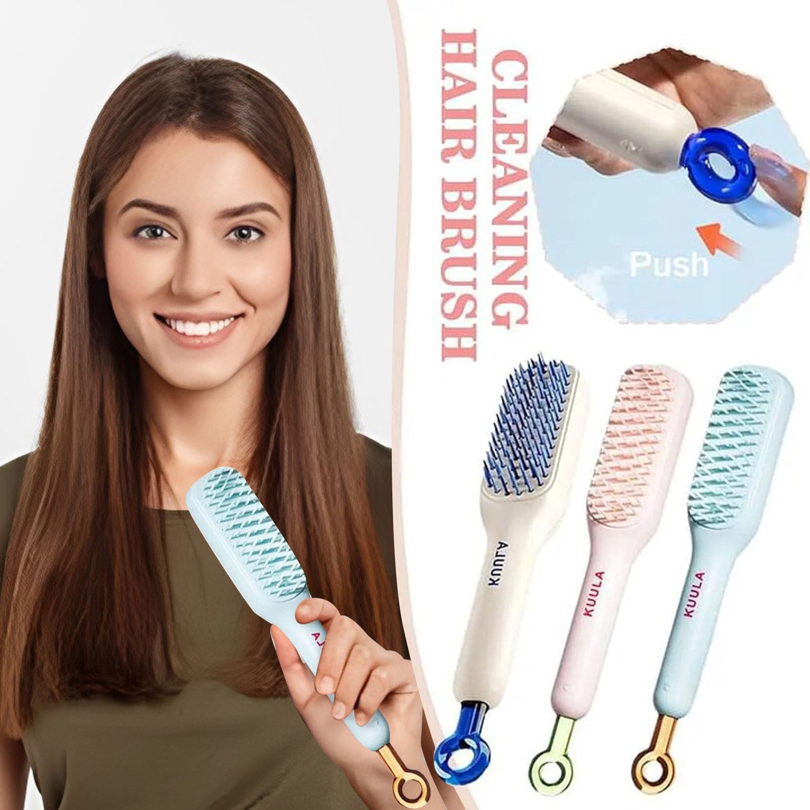 Easy Clean Volumizing Retractable Anti-static Hair Brush, Massager Comb, Self-cleaning, Hairdressing
