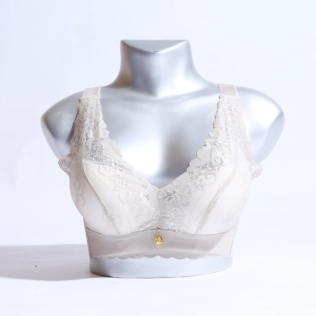 FLORAL COTTON NET BRA WITH PENDANT